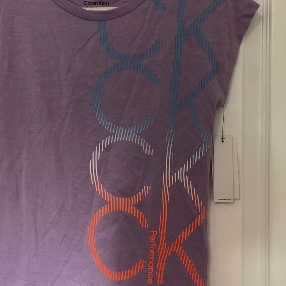 Calvin Klein Performance Girls Shirt M 8/10 Purple Crew Neck Logo Print‎ NWT - Picture 5 of 6